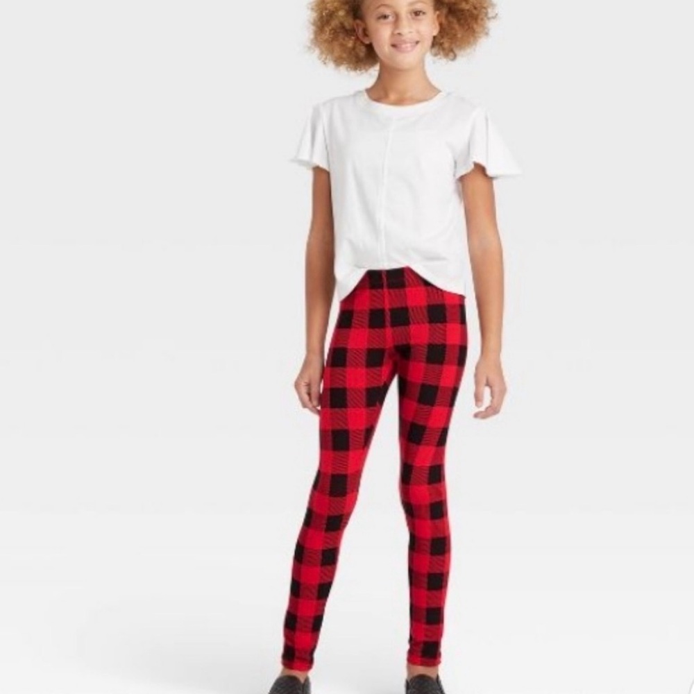Cat & Jack Red and Black Plaid Leggings